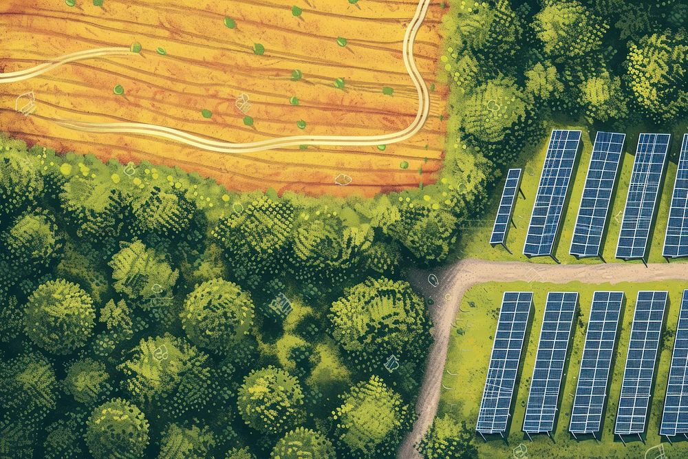 Solar panels outdoors field green.