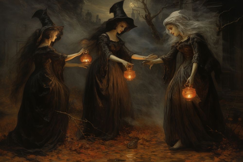 The witches painting adult art.