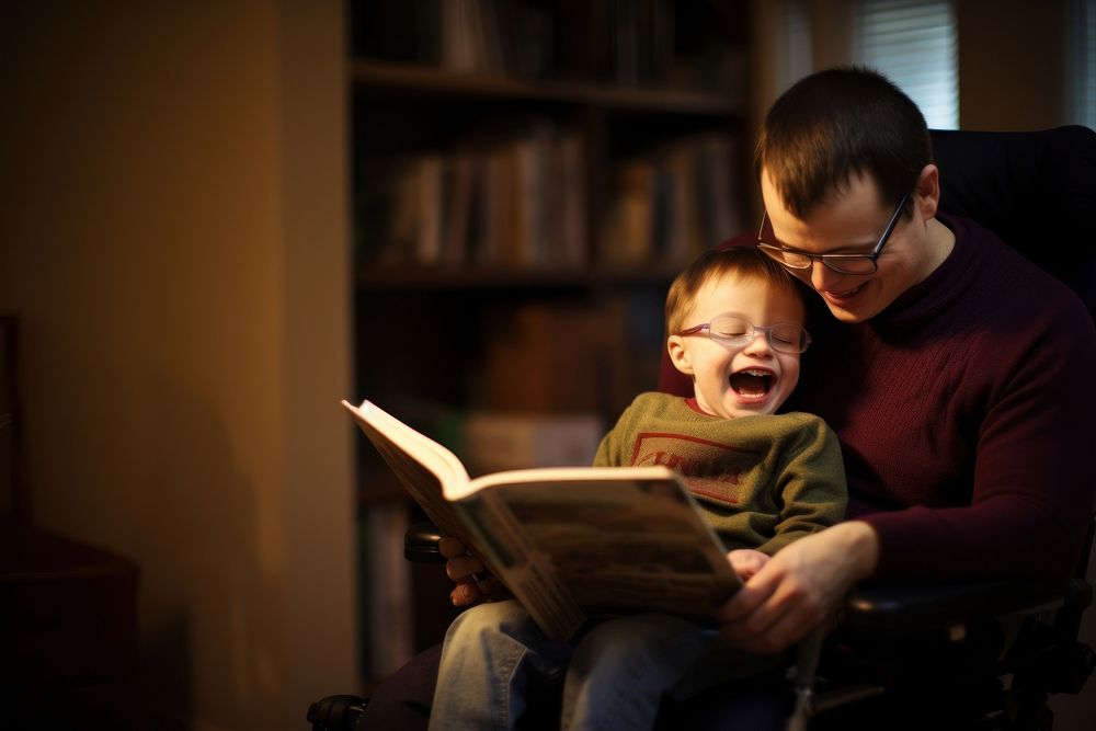 A kid reading with his parents publication portrait baby.