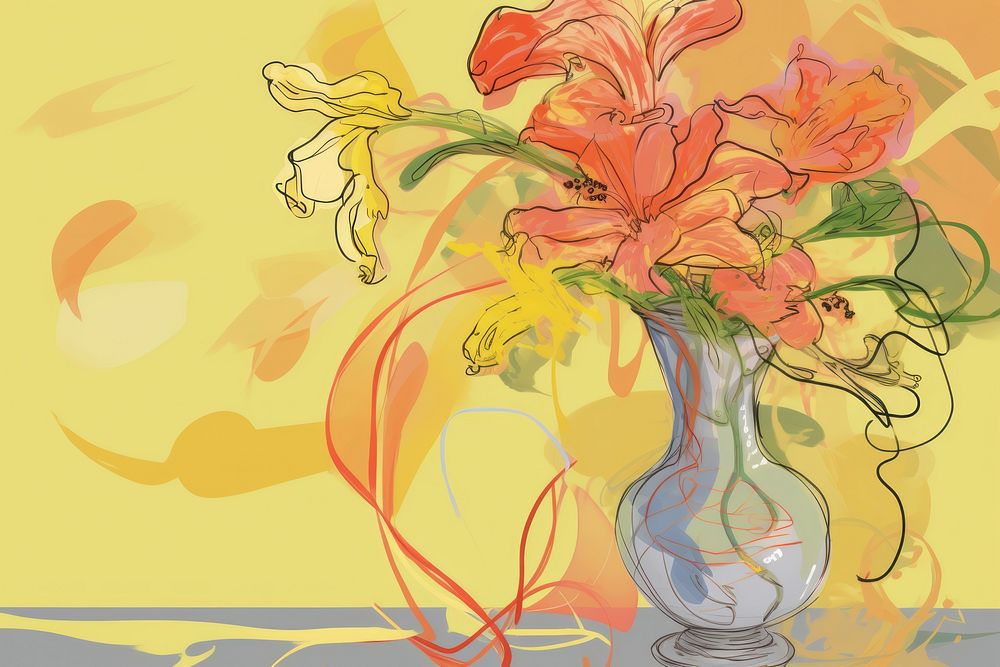 Flower in vase art painting graphics.