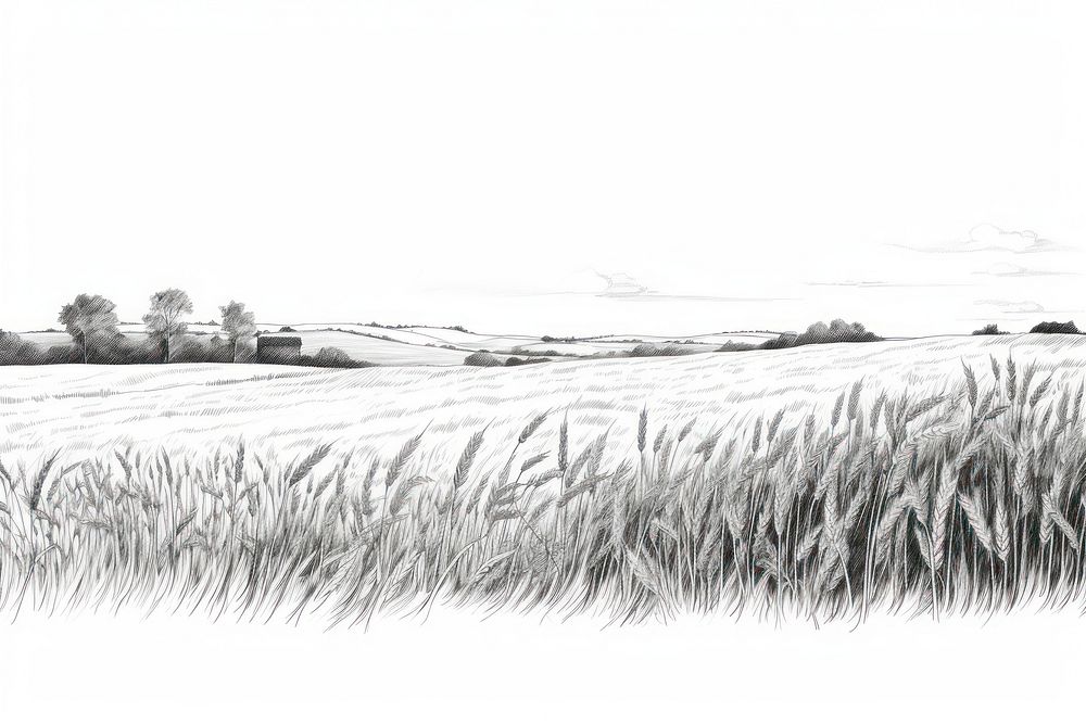 Wheat field drawing sketch agriculture.