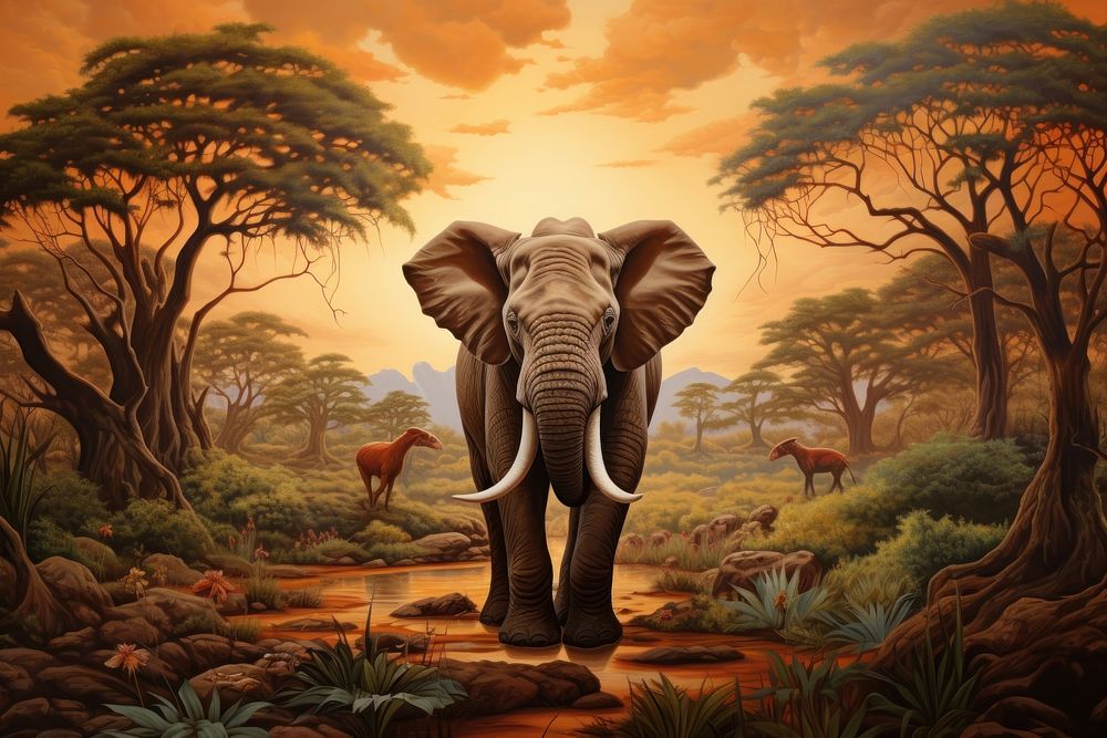 Safari animal landscape elephant.