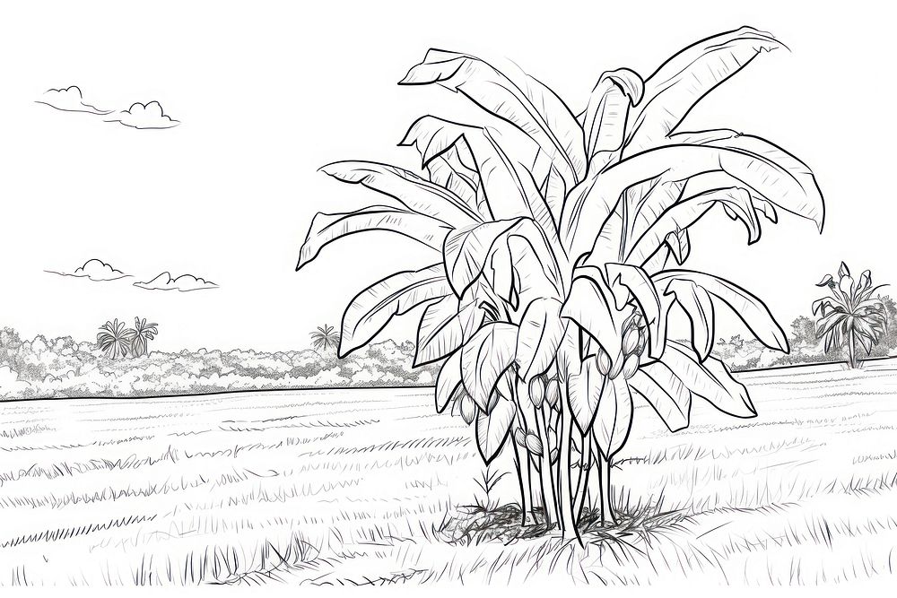 Banana tree sketch drawing plant.