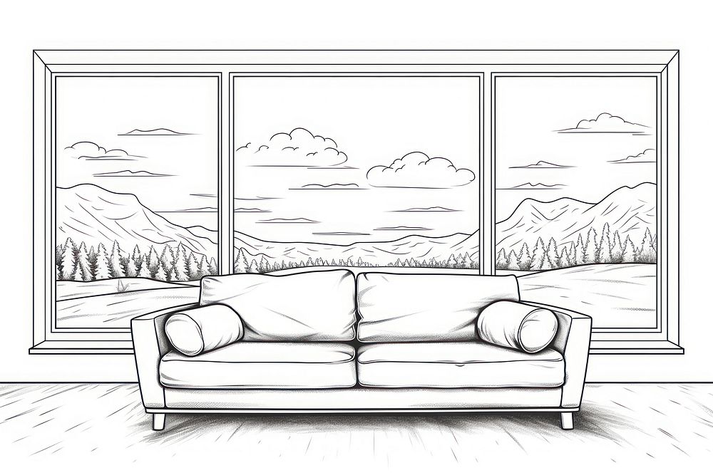 Big window sketch furniture drawing.