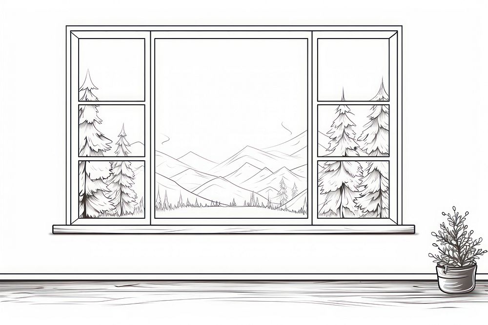 Big window sketch windowsill drawing.