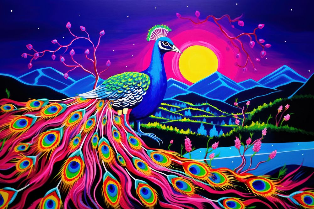 A couple peacock painting pattern purple.