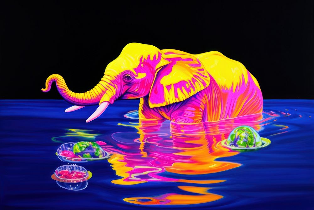 An isolated elephant swimming wildlife painting animal.