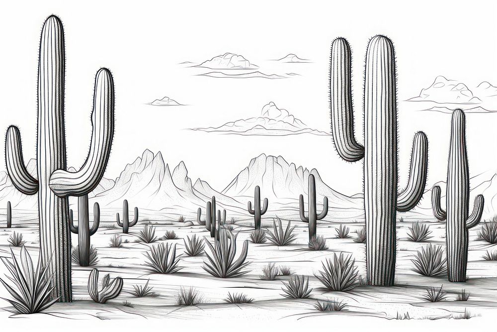 Cactus in desert cactus sketch drawing.