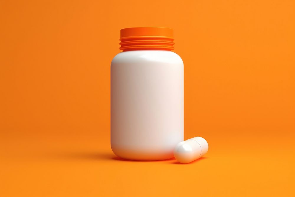 Pill capsule bottle white.