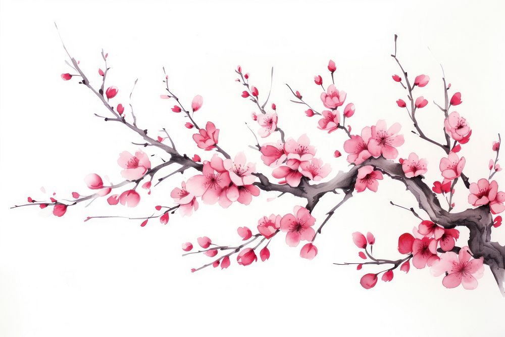 Cherry blossom chinese ink flower plant inflorescence.