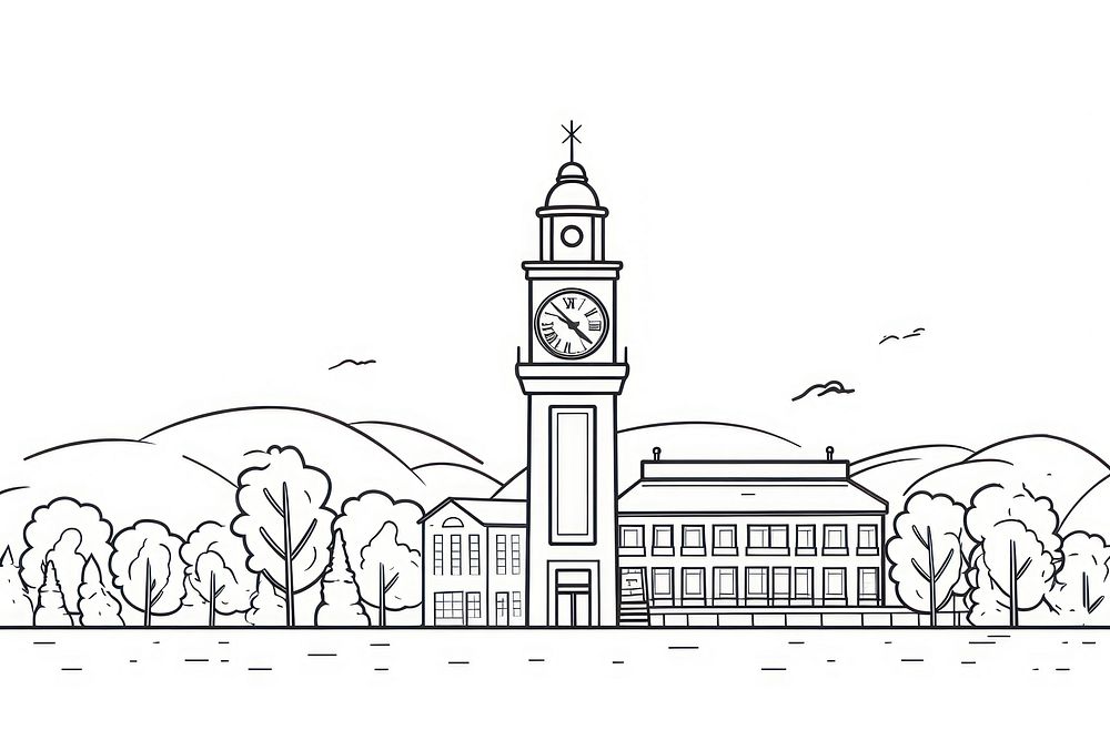 Clock tower sketch architecture building.