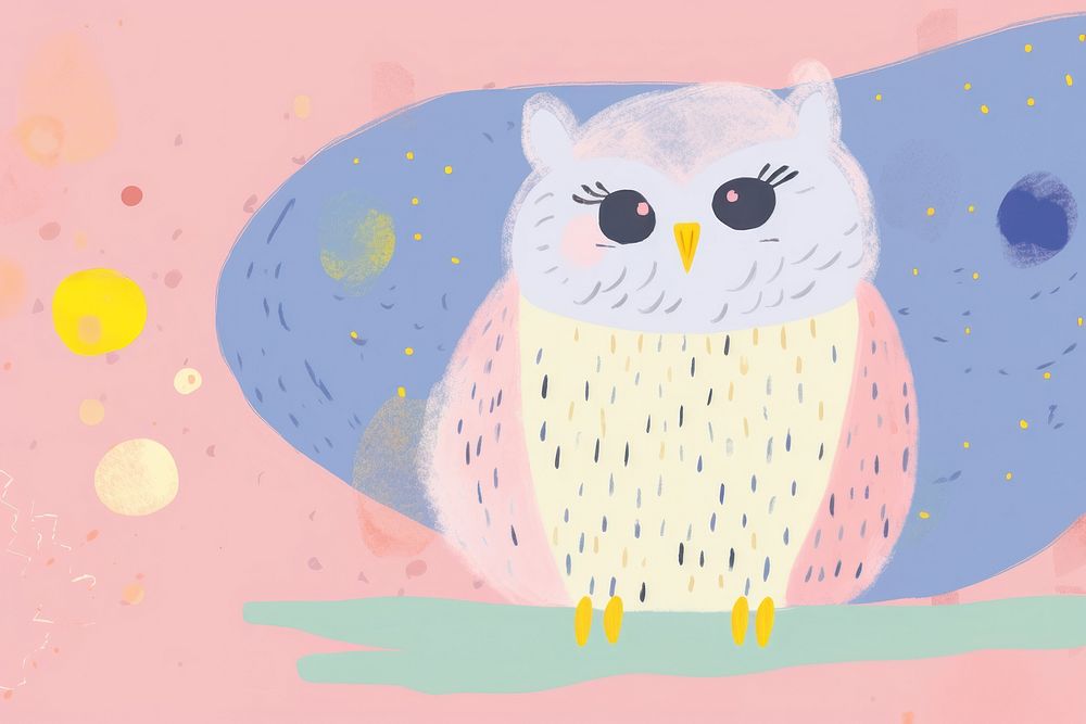 Memphis owl background painting cartoon animal.
