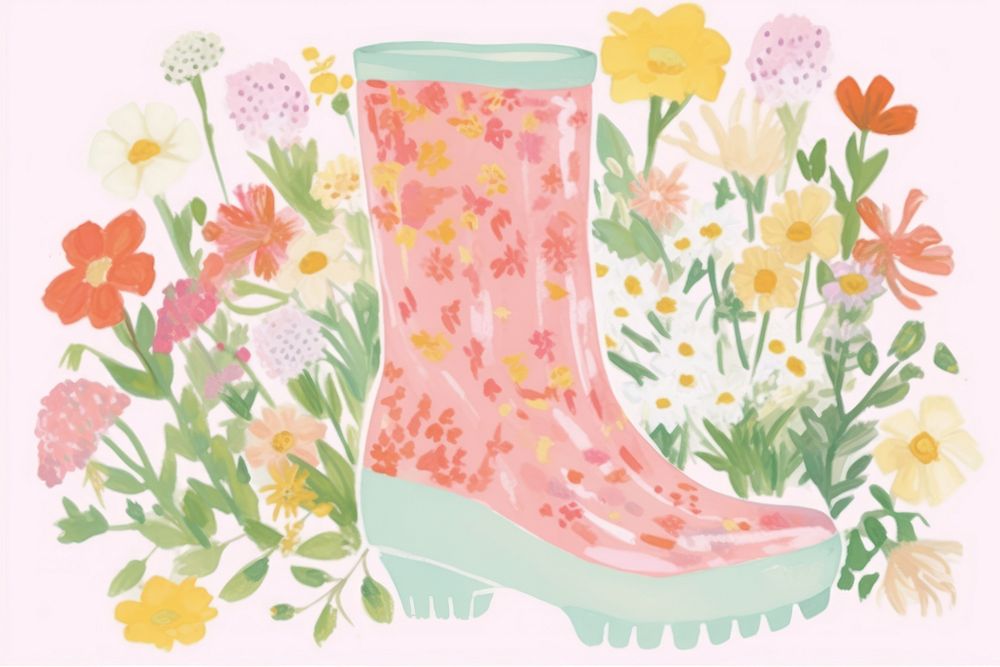 Rubber boots with flowers footwear pattern plant.