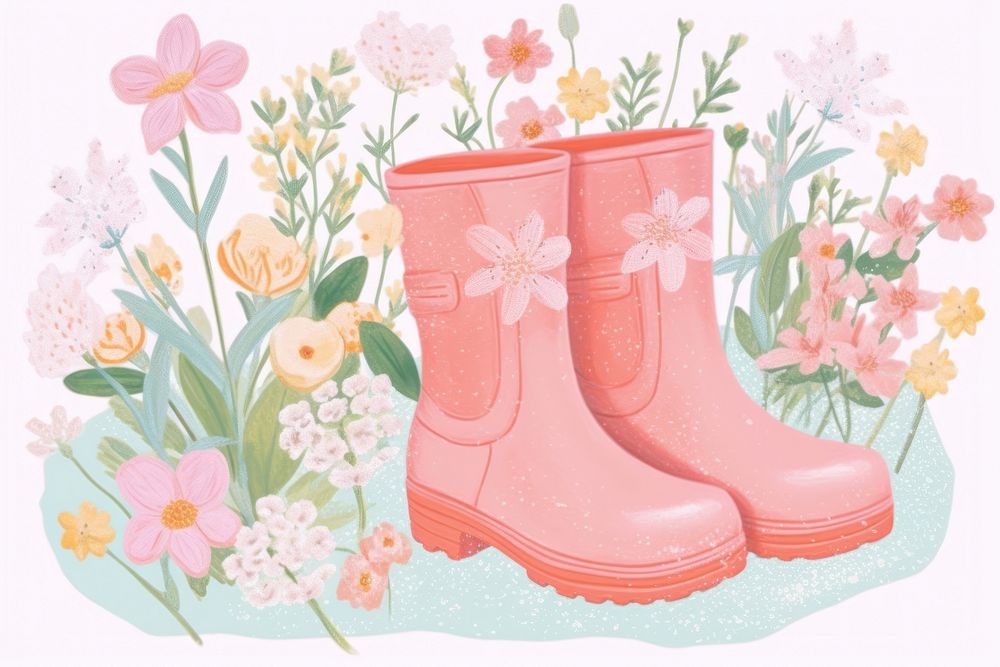 Rubber boots with flowers footwear plant shoe.