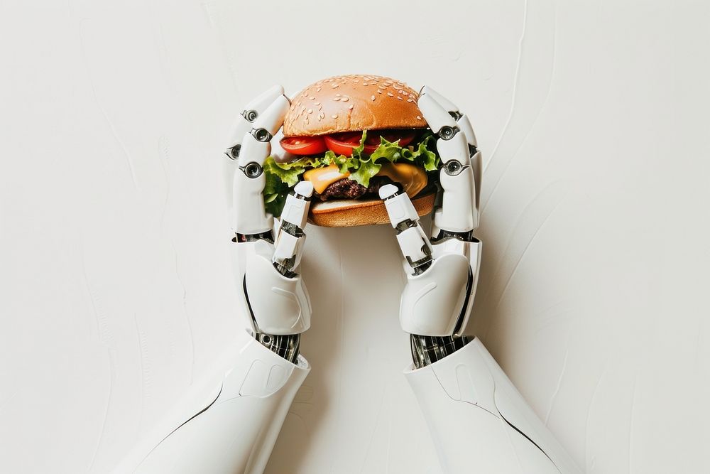 Burger robot food hand.