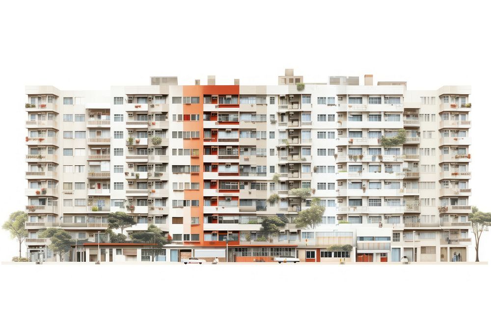 Architecture illustration of a layers of hongkong apartments building city white background.