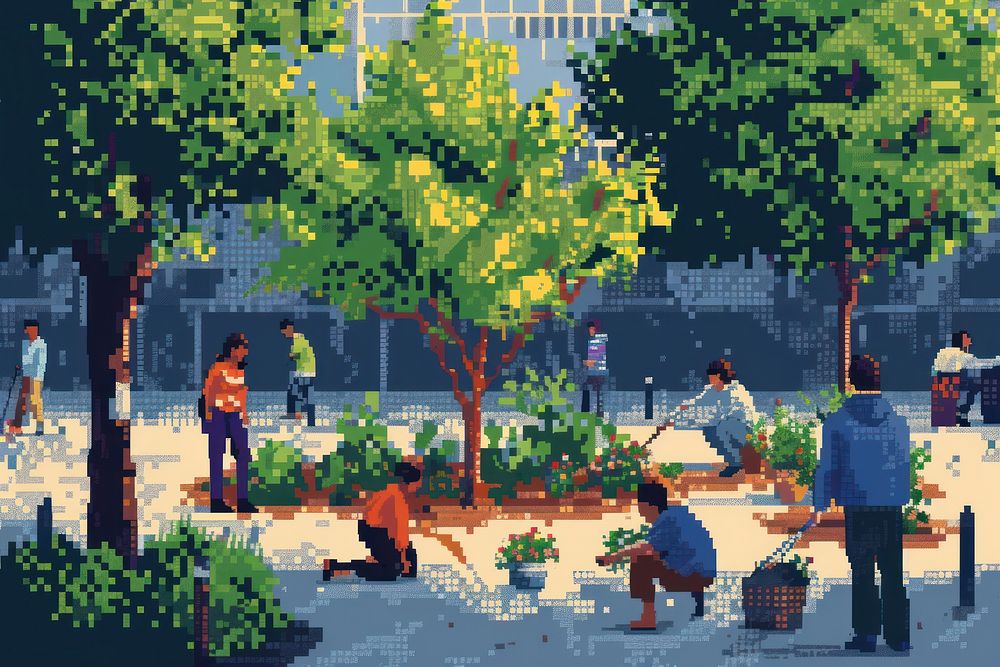 People planting tree in a garden city outdoors adult.