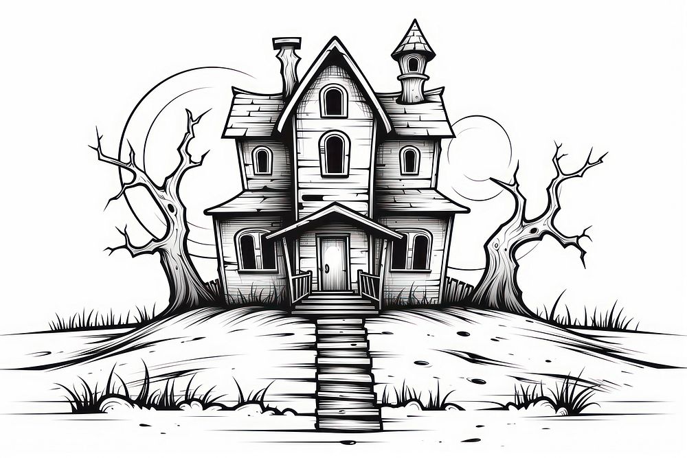 Haunting house sketch architecture building.