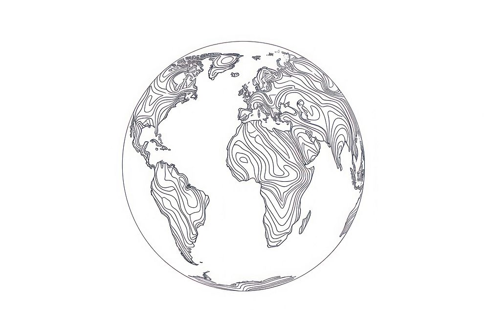 Minimal line earth drawing planet globe.