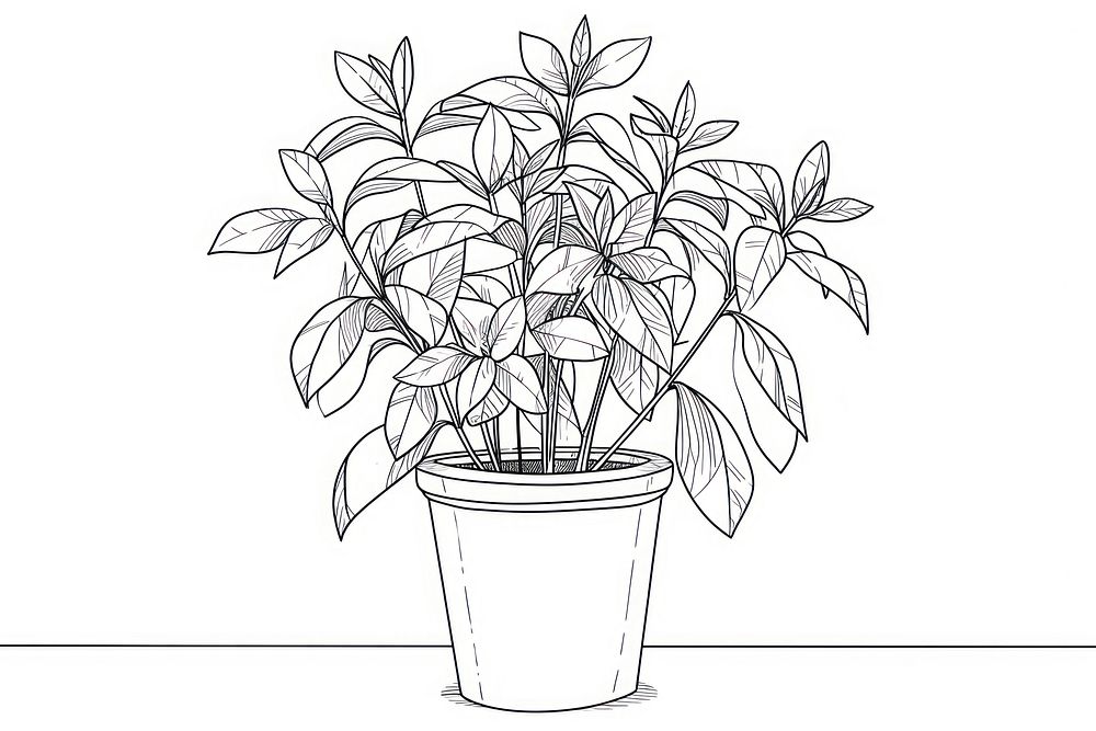 Minimal line houseplant drawing sketch illustrated.
