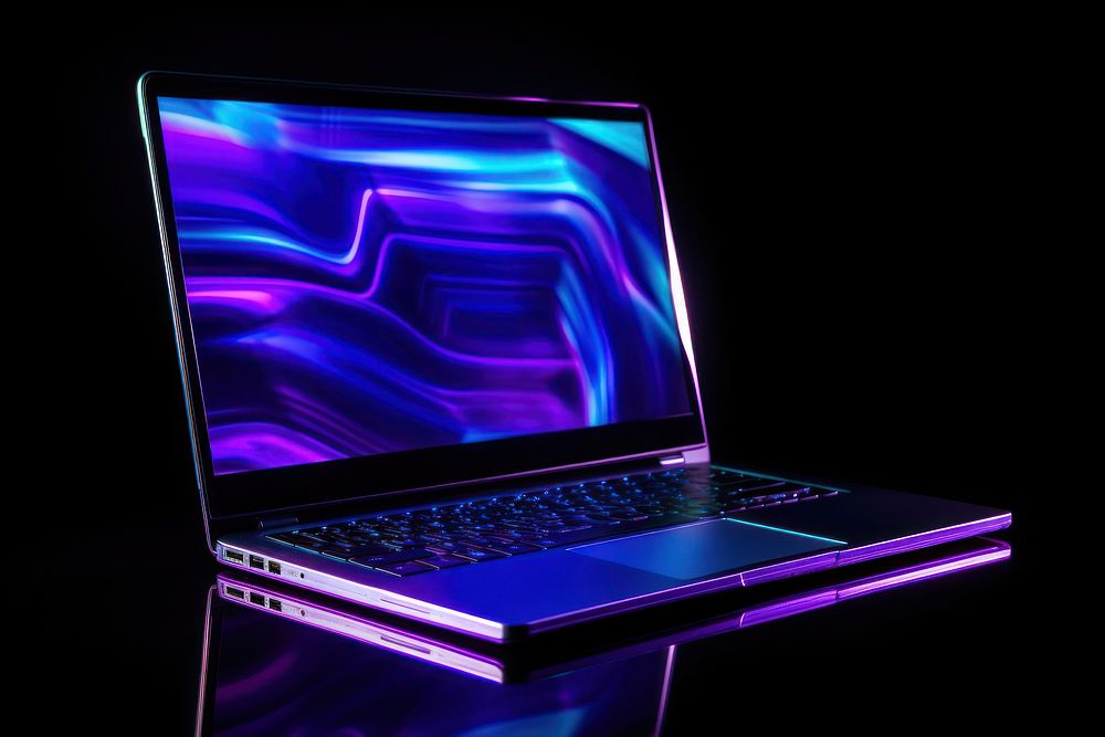 Laptop computer laptop light black background.
