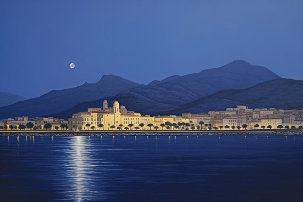Mediterranean night architecture landscape.