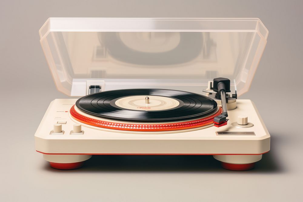 White and red space age turntable electronics gramophone technology.