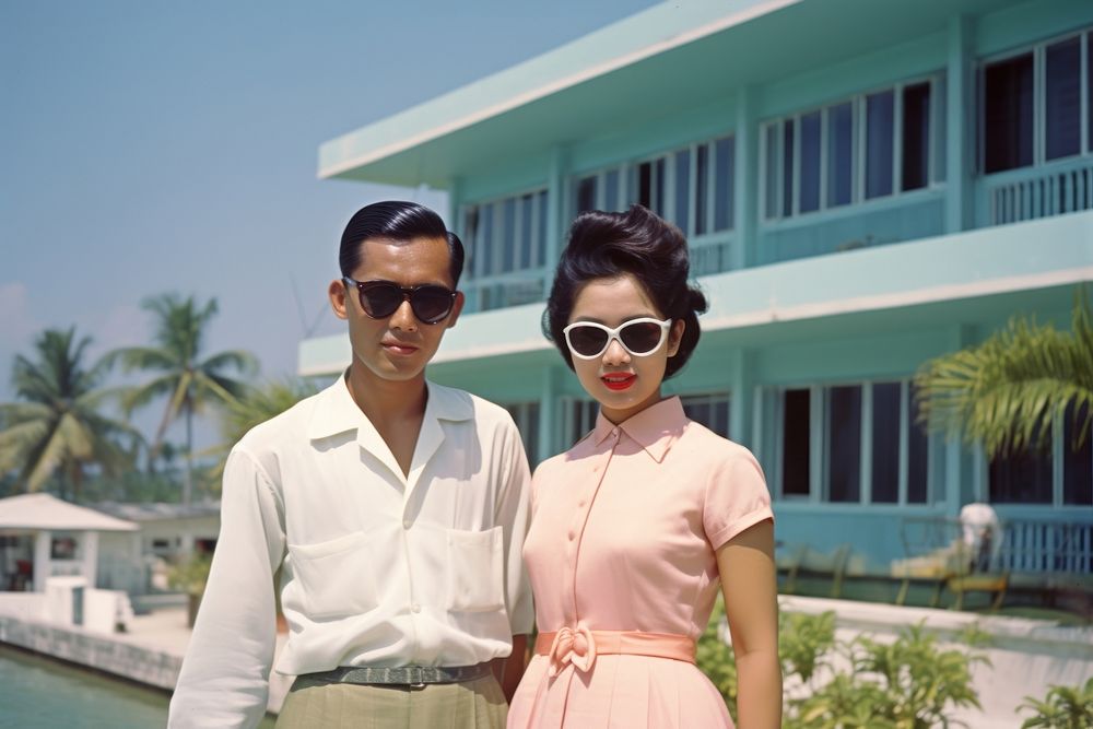 Thai man and woman sunglasses adult togetherness.