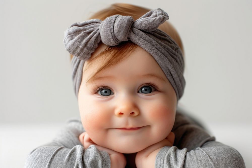 Baby wearing headband portrait photo photography.