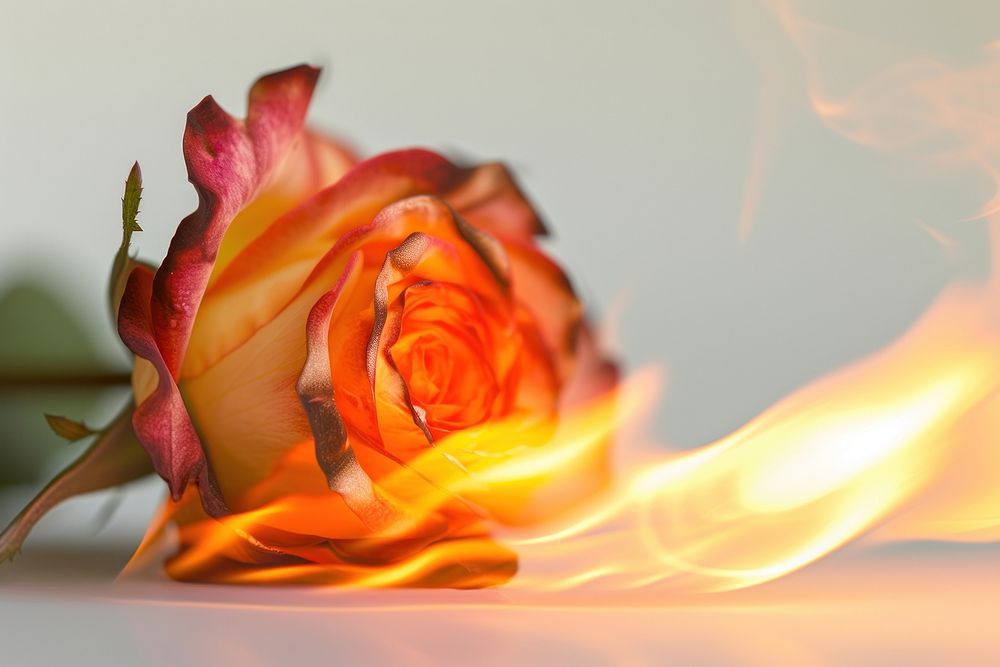 Rose on flame flower petal plant.