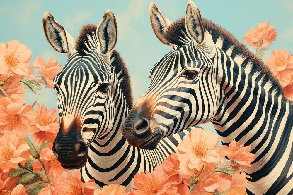 Zebras flower wildlife pattern.