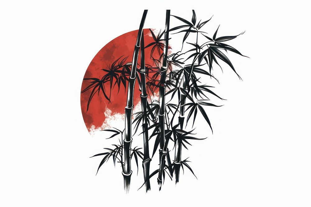 Bamboo tree plant red white background.