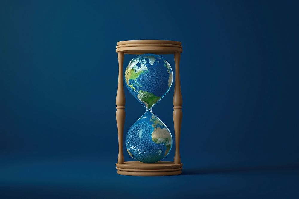 Hourglass with earth surface texture blue deadline accuracy.