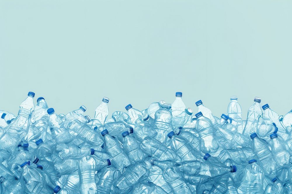 Layers of piles of same blue plastic bottles backgrounds abundance recycling.