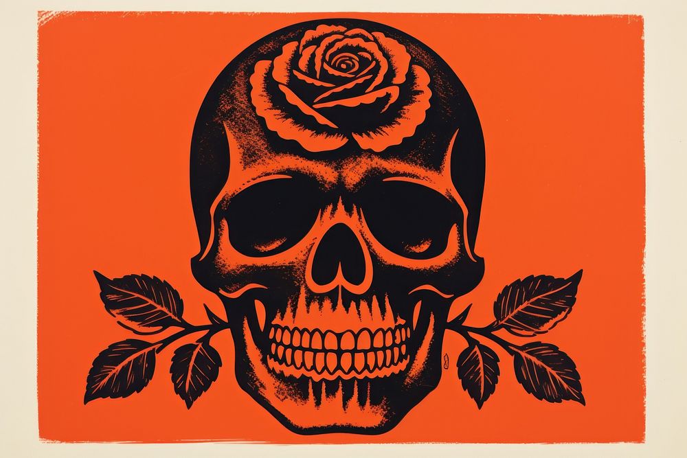 Skull and rose red representation creativity.