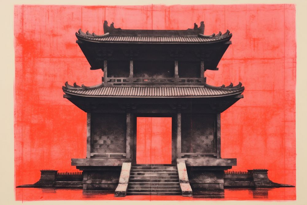 Temple architecture building red.