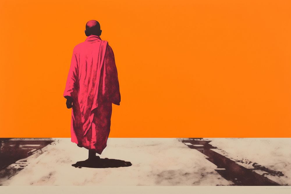Monk walking standing adult pink.