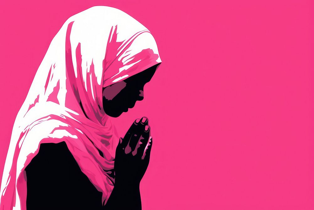 Muslim girl is praying adult pink red.