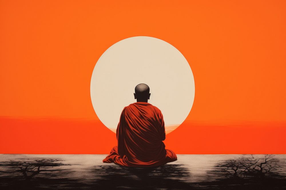 Monk sitting adult spirituality orange color.