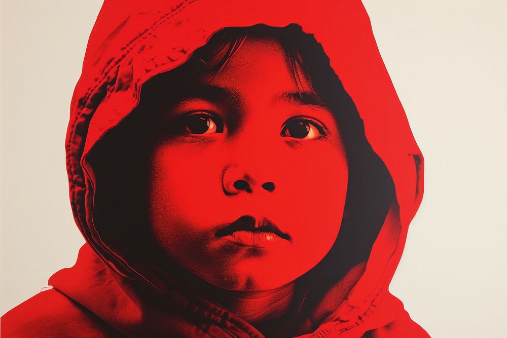 Latin kid portrait hood red.