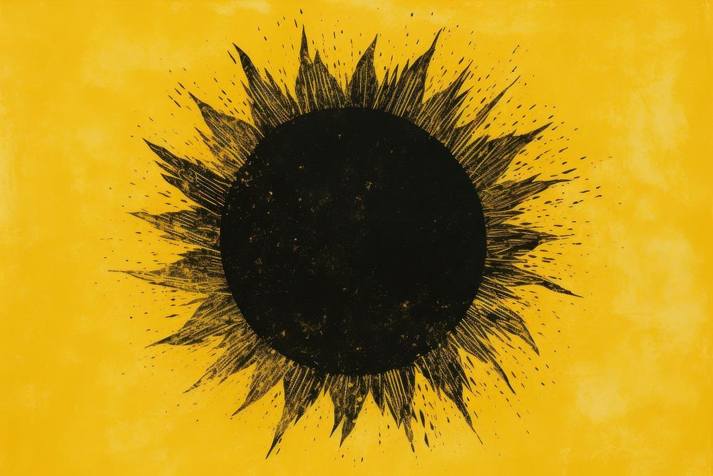 Silkscreen of a vivid yellow color sun sunflower creativity painting.