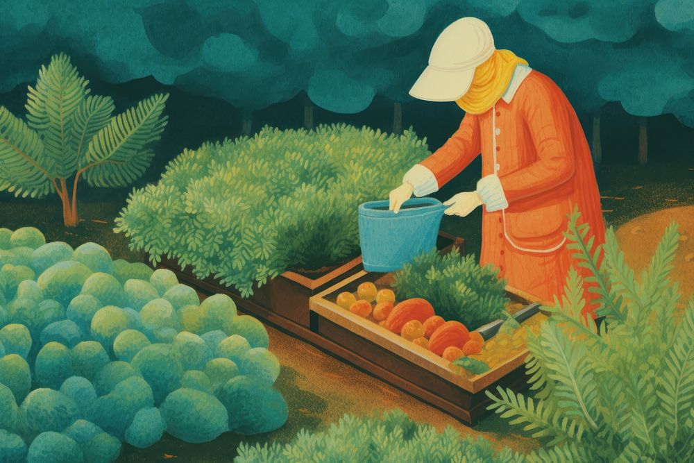 Woman gardening agriculture painting outdoors.