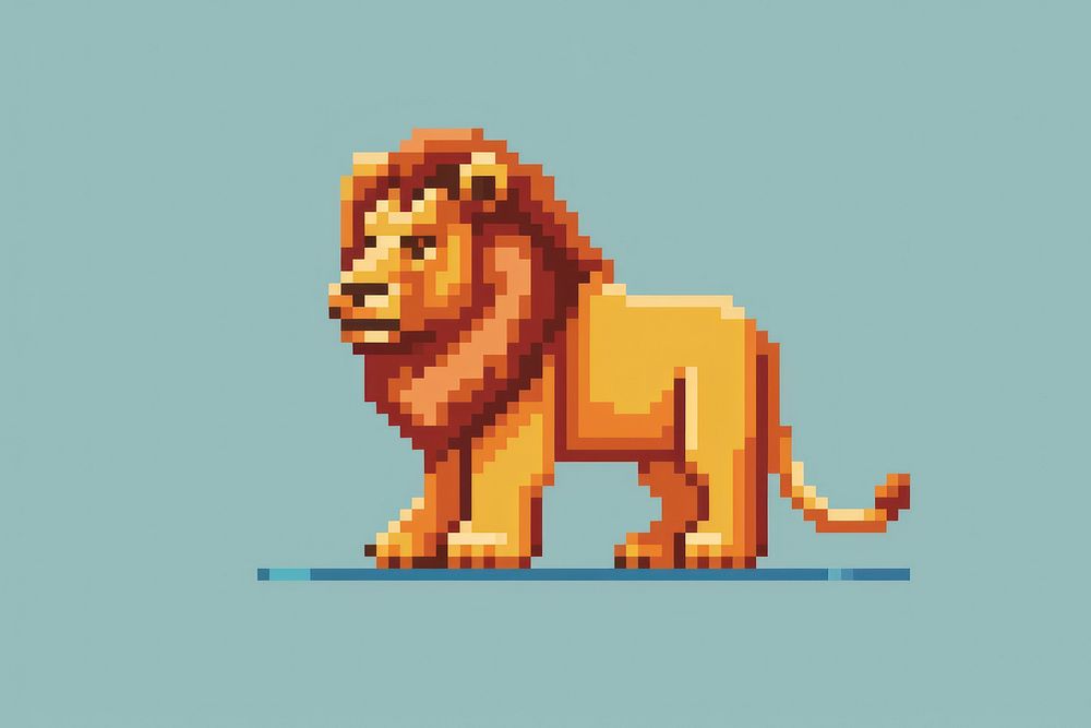 Lion pixel mammal animal art.