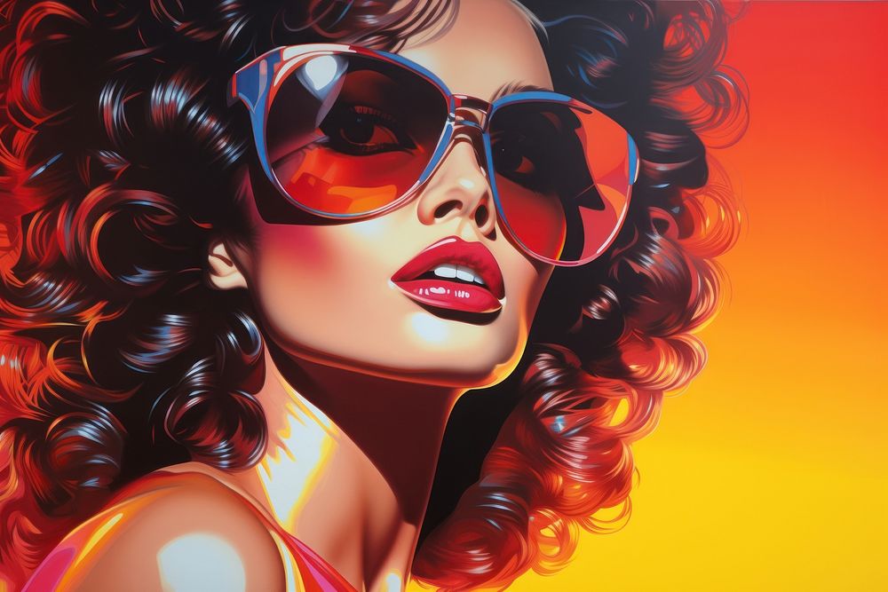 Airbrush art of a woman with sunglasses portrait adult accessories.