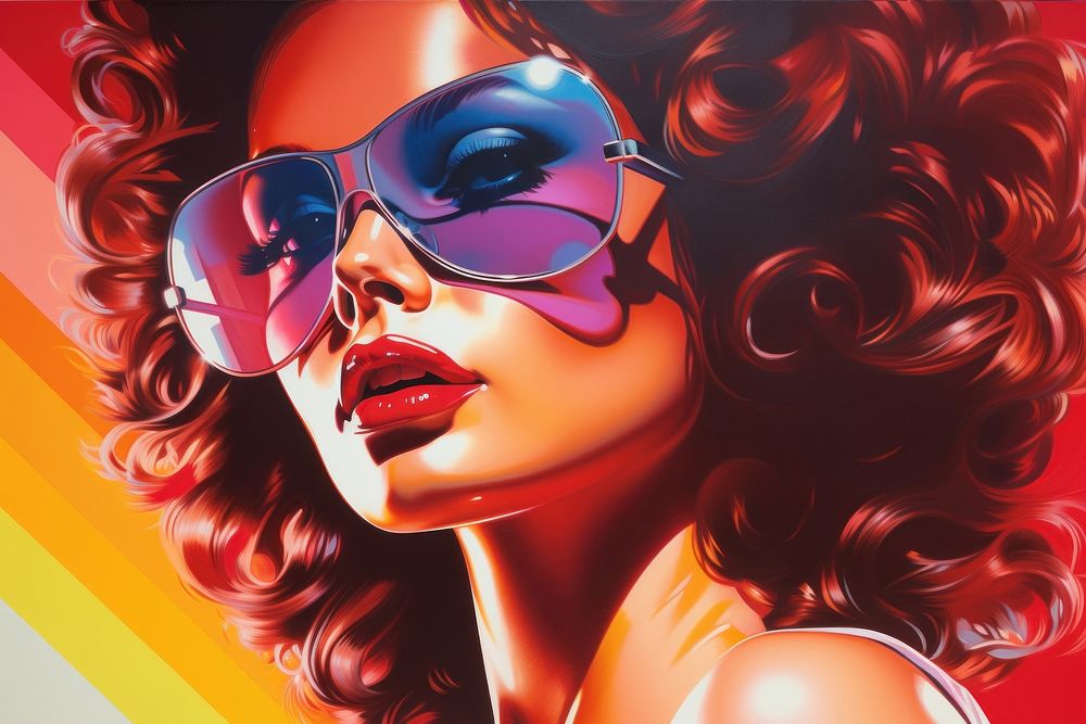 Airbrush art of a woman with sunglasses portrait adult accessories.