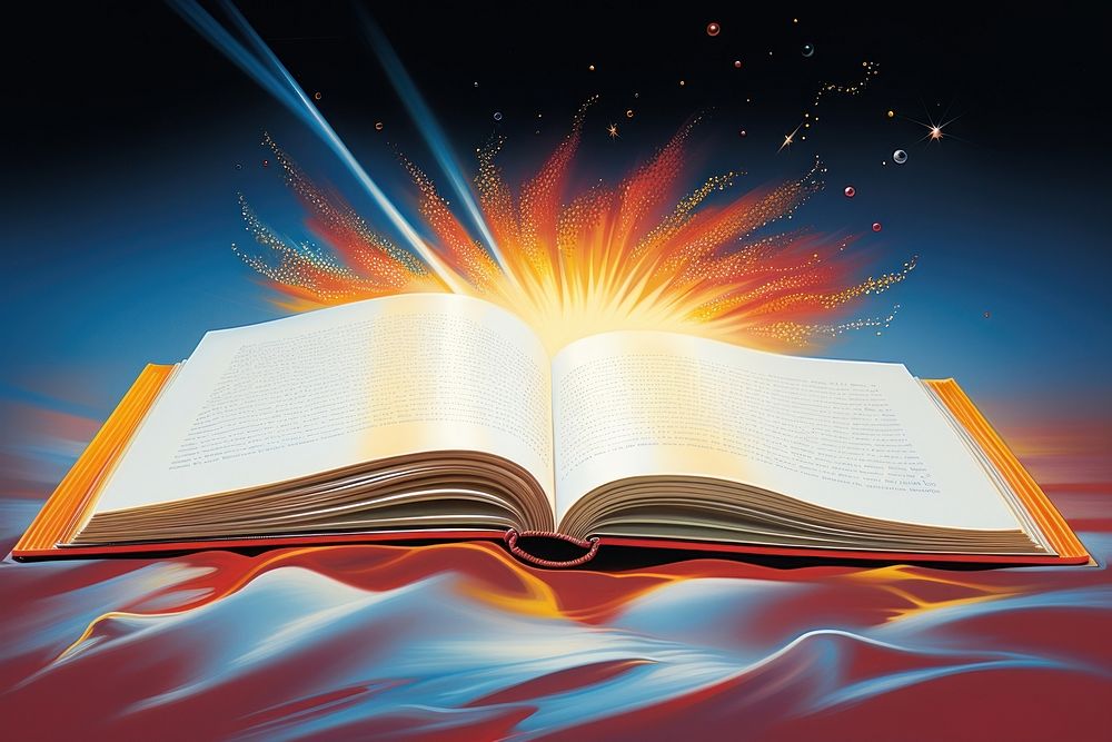 Airbrush art of a book publication reading literature.