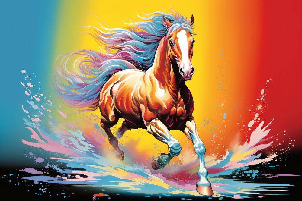 Airbrush art of a horse running stallion painting animal.