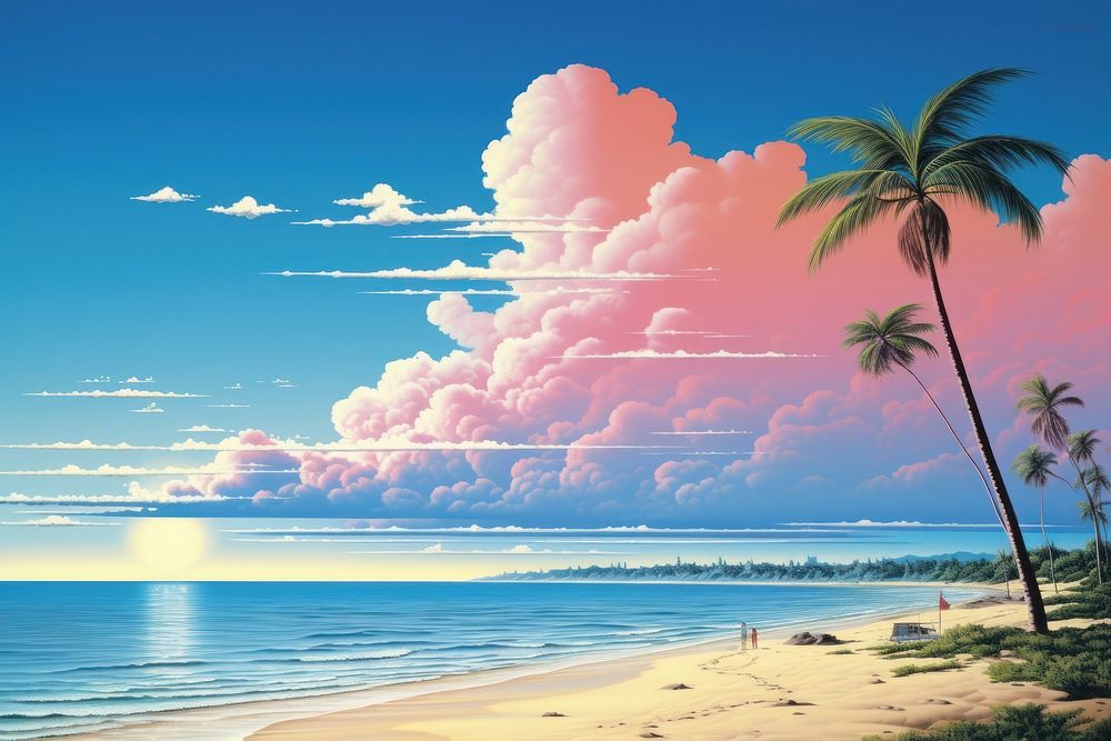 Airbrush art of sky at beach landscape outdoors horizon.