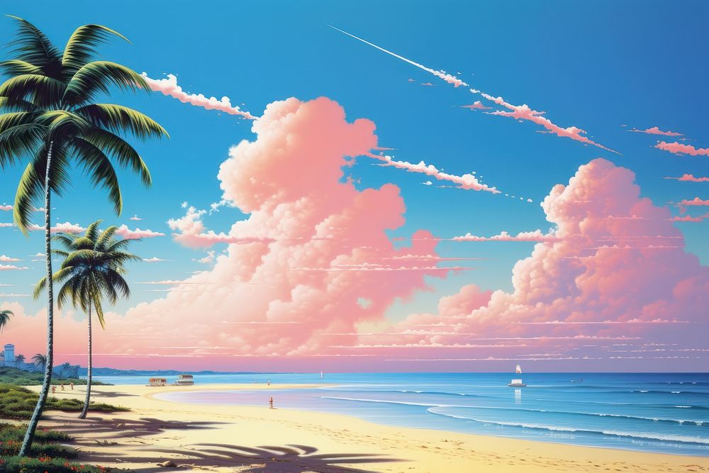 Airbrush art of sky at beach landscape outdoors nature.