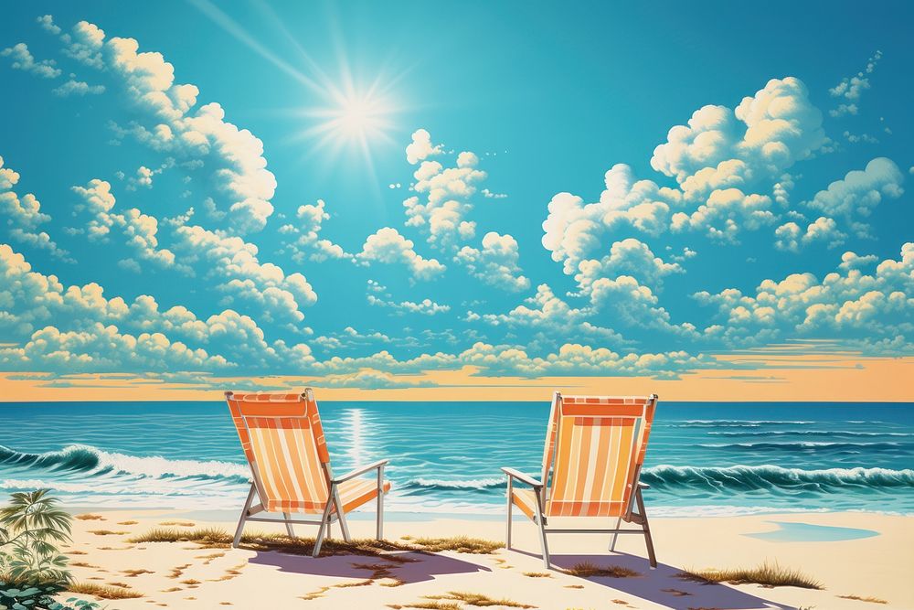 Airbrush art of sky at beach furniture outdoors horizon.